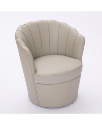 Cream Petal Swivel Chair - 360 Spin, Genuine Leather Wing-Back Desk Chair