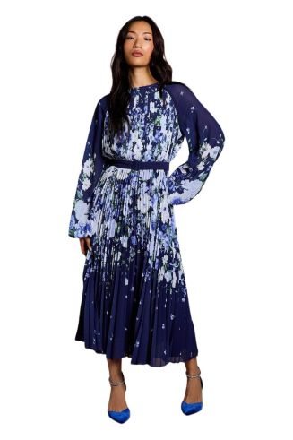 Coast Women's Floral Pleated Georgette Midi Dress - Navy