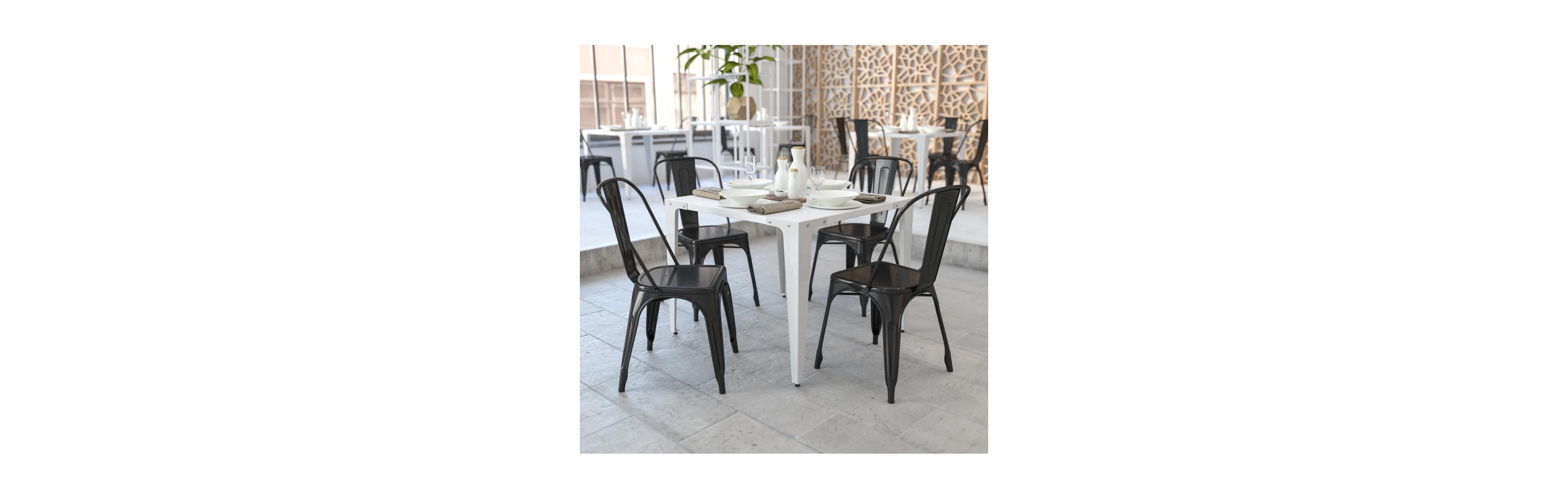 Emma+Oliver Commercial Grade 4 Pack Metal Indoor-Outdoor Stackable Chair