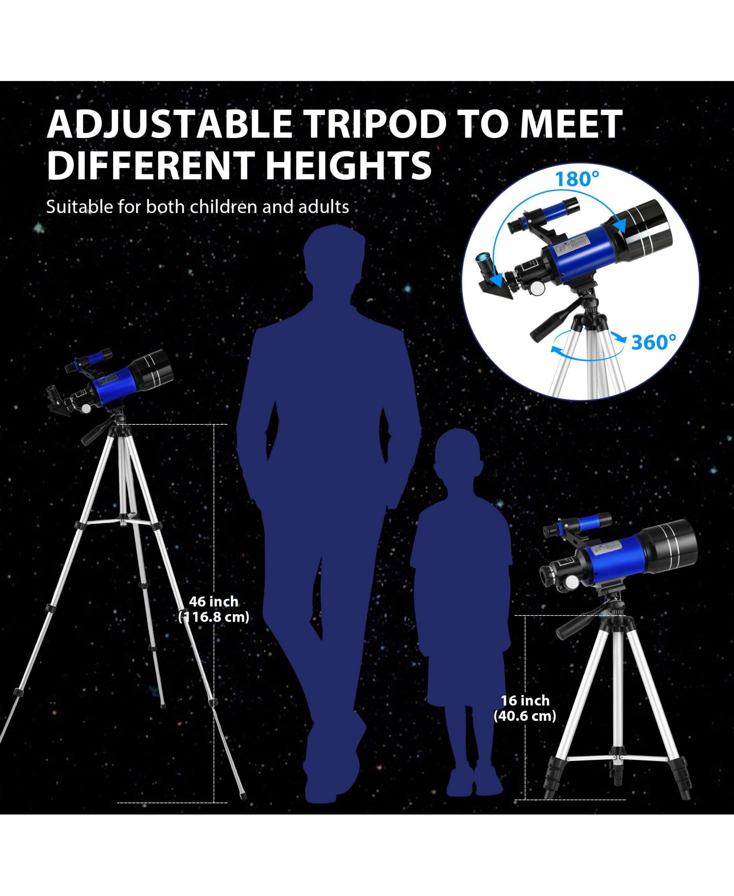 Детские игрушки SUGIFT 70mm Aperture 300mm Refractor Telescope 15X–150X Magnification, 10-Piece Telescope Kit, Ages 8+ — фото 7