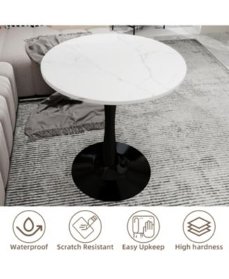 Streamdale 27.6" Black Mid-Century Modern Dining Table with White Marble Top