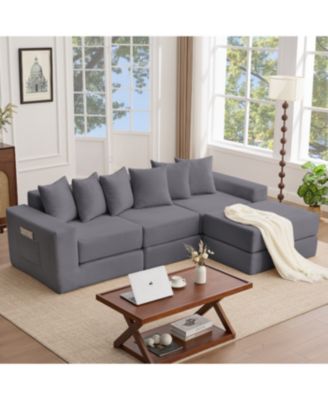 10-in-1 Convertible Sofa Sectional, Corduroy L-Shaped Modular Couch