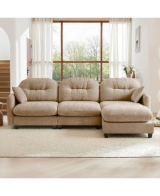 Modular Sectional L-Shaped Couch with Ottoman in Camel Chenille