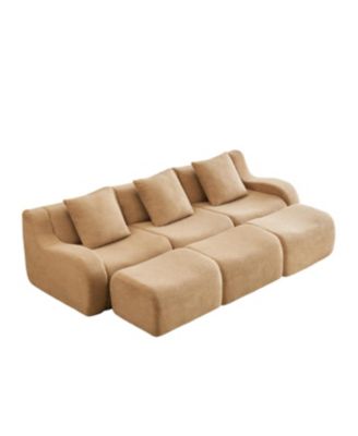 Three-Seat Teddy Fabric Sofa, Camel