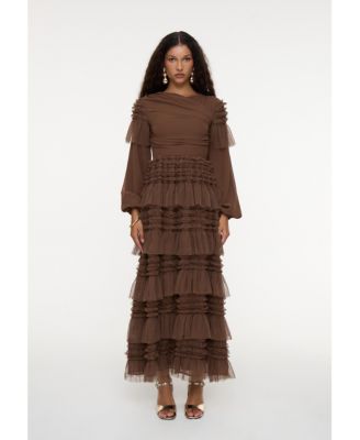 Women's Modest Ruffle Mesh Dress
