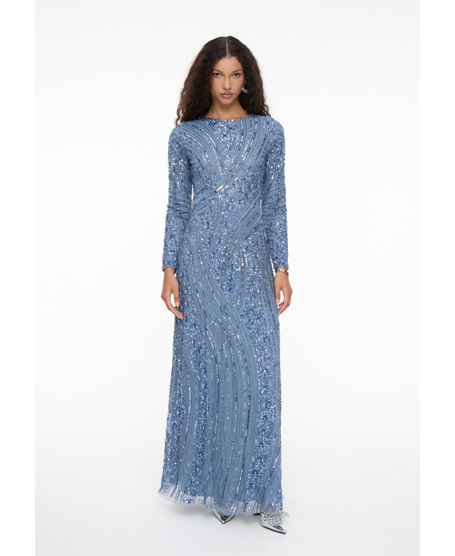 Women's Modest Embellished Sequin Beaded Dress Maxi With Elegant design