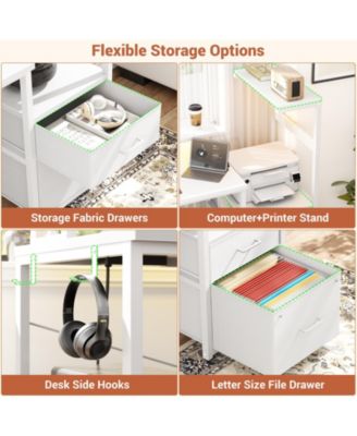 Gaming Desk with Outlets and LED Light, 59'' Reversible Computer Desk with File Drawers & Monitor Stand