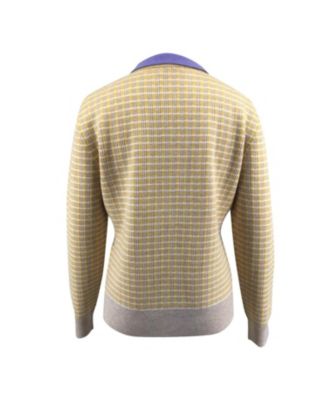 Bellemere Women's New York Merino Tweed Pullover With Pearl Polo Collar Sweater