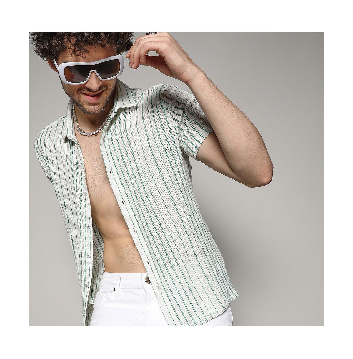 Campus Sutra Men's White & Unbalanced Striped Woven Shirt