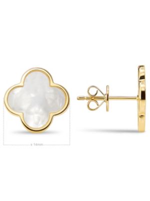 Mother of Pearl Clover Stud Earrings in 14K Gold