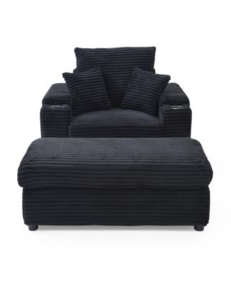 Streamdale Oversized Accent Chair with Ottoman, Single Sofa Chair, Modern Comfy Armchair, BLACK