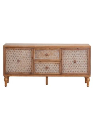 Rattan TV Stand for TVs, Mid Century Boho Entertainment Center