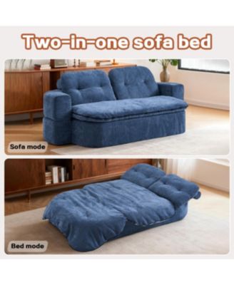 Streamdale Modern Floor Sofa with 2 Pillows, Convertible Corduroy Sleeper Sofa Bed