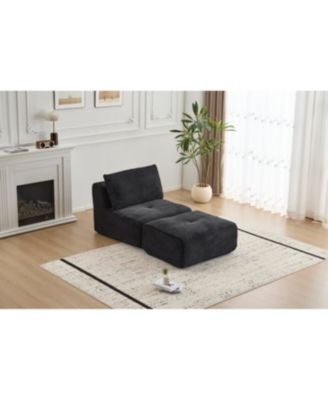 Streamdale Modern Memory Foam Single Chaise Longue Sofa, Pet-Friendly Corduroy, Black