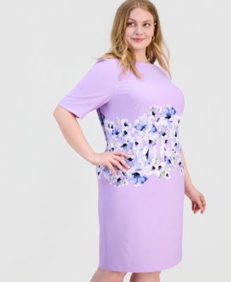Plus Size Printed Scuba Crepe Sheath Dress