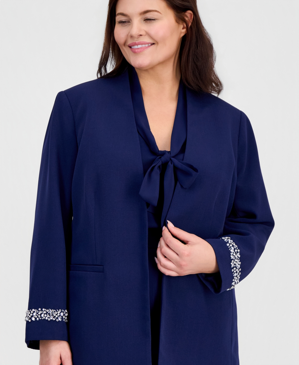 Kasper Plus Collarless Open-Front Jacket