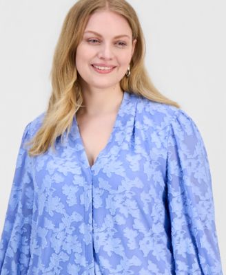 Plus Size Burnout Floral V-Neck Blouse
