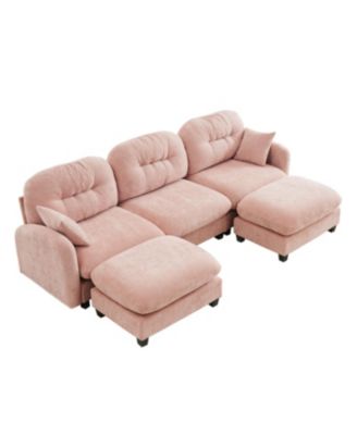 Streamdale Modular U-Shaped Chenille Couch with Ottoman & Pillows, Pink