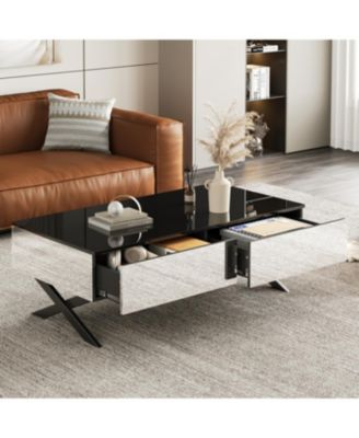 Streamdale Rectangular Black High Gloss Coffee Table with Storage - 47.3