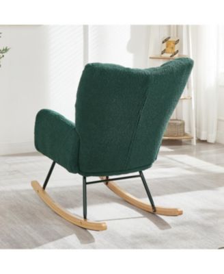 Glider Chair for Living Room Teddy Fabric Rocking Chair with Metal Frame Green
