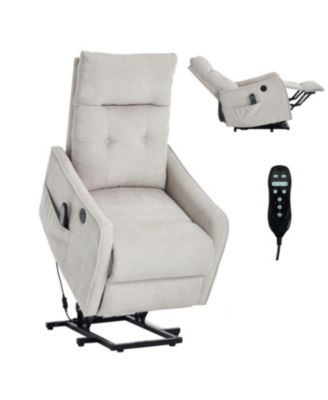 Beige Chenille Power Lift Recliner Chair with Massage & Heat for Elderly