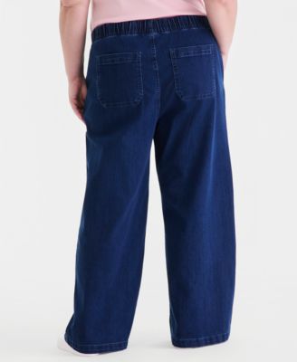 Plus Size Pull-On Utility Wide-Leg Jeans, Macy's Exclusive
