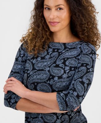 Petite Printed Boat-Neck Top