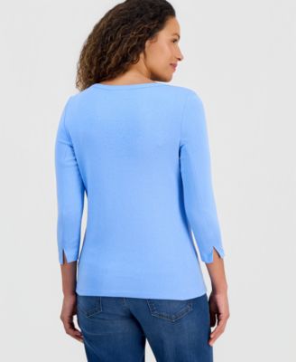 Women's Pima Cotton 3/4-Sleeve Boat-Neck Top