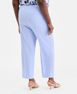 Plus Size Stretch Crepe Flat-Front Trousers