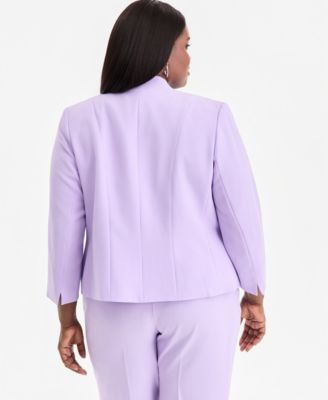 Plus Size 3/4-Sleeve Seamed Crepe Open-Front Jacket