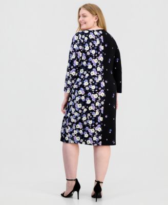 Plus Size Floral Print 3/4-Sleeve Sheath Dress