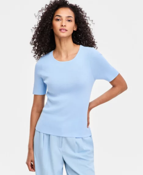 Petite Short-Sleeve Sweater T-Shirt - Ice Blue