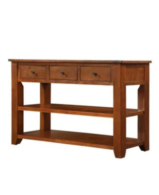 48" Solid Pine Wood Console Table with 3 Drawers & 2 Shelves (Brown)