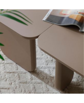 35.43" L-Shape Modern Coffee Table, Multi-layer Green Paint, Khaki