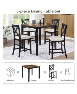 5-Piece Counter Height Dining Table Set with 4 Chairs, Black & Oak