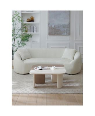 2 Pcs Modern Modular Coffee Table Set, Farmhouse Tables w/ Multi-layer Paint, Khaki+White