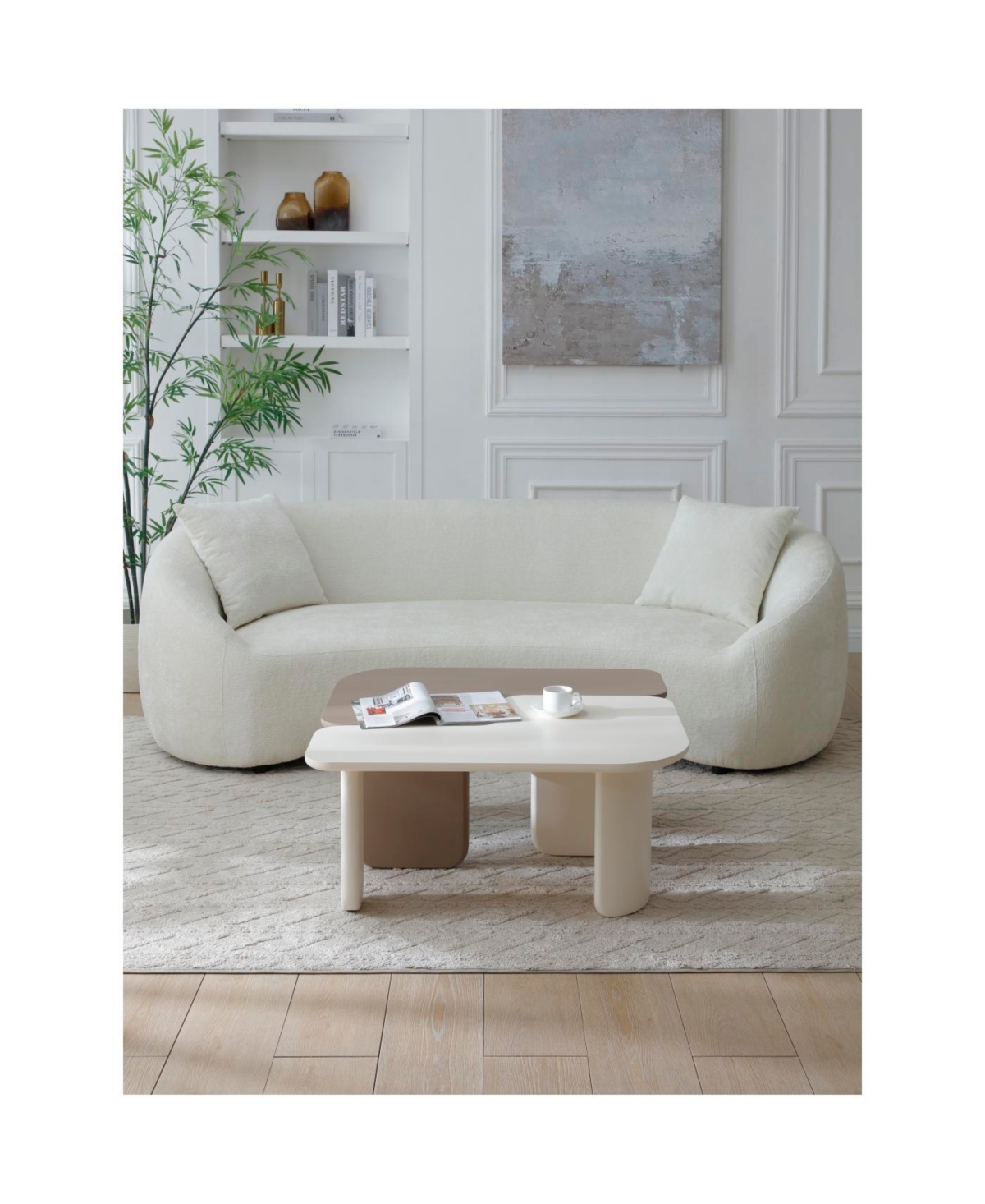 Streamdale Furniture 2 Pcs Modern Modular Coffee Table Set, Farmhouse Tables w/ Multi-layer Paint, Khaki+White