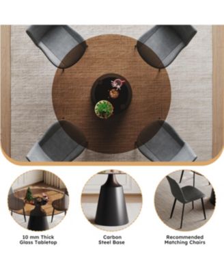 35" Round Dining Table & 4 Chairs Set - Mid-Century Modern Glass Top