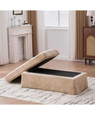 Modern Chenille Ottoman with Black Metal Legs
