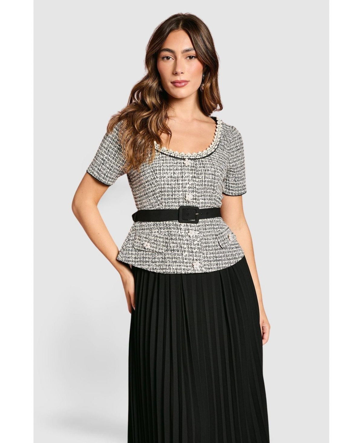 Coast Women's Tweed Bodice Pleated Skirt Dress