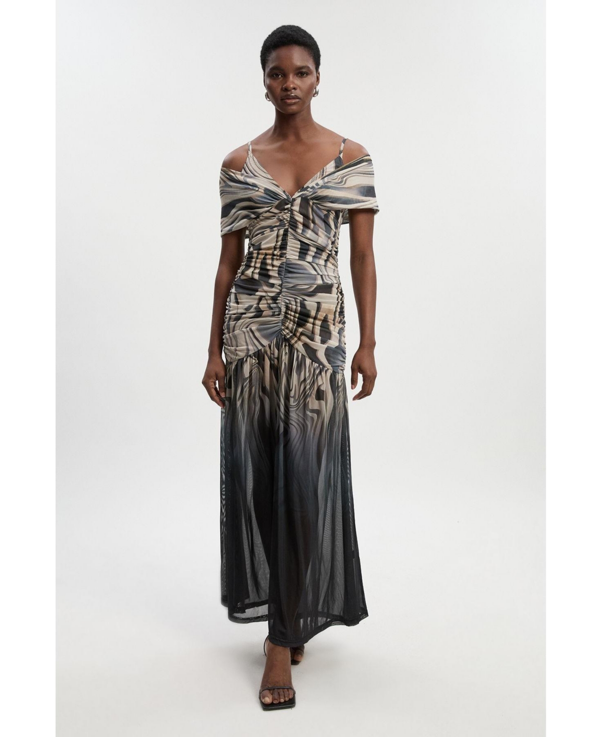 Karen Millen Women's Marble Print Mesh Maxi Dress