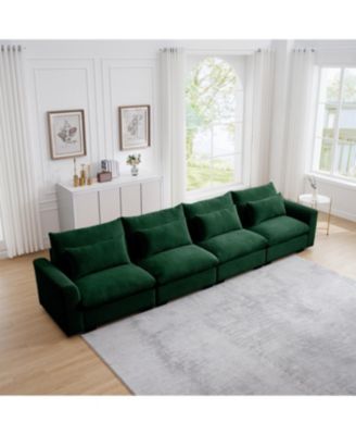 4 Seater Green Corduroy Sofa with 4 Waist Pillows