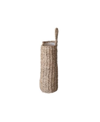 Hand-Woven Seagrass Wall Basket with Loop and Cotton Lining, Natural