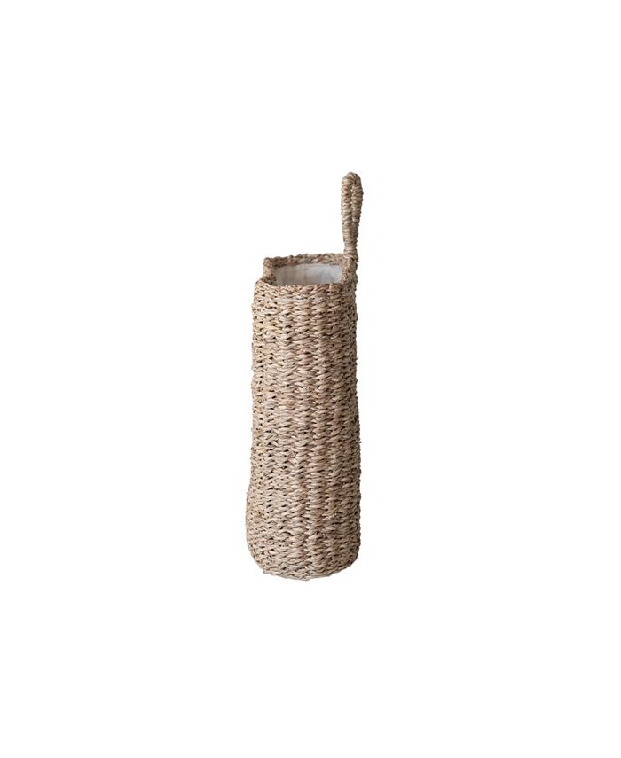 Storied Home Hand-Woven Seagrass Wall Basket with Loop and Cotton Lining, Natural - Tan/Beige