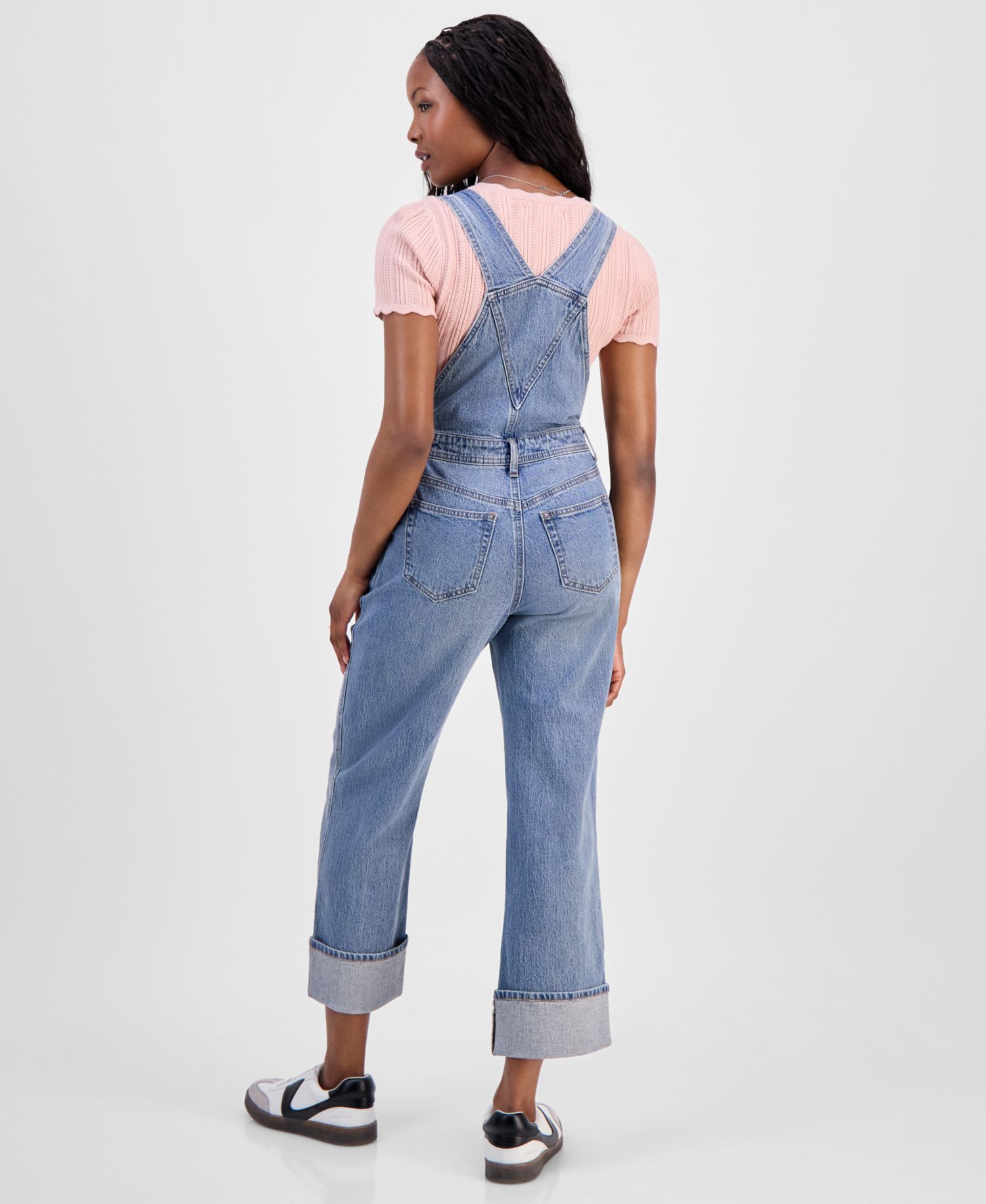 Petite Cuffed Denim Overalls
