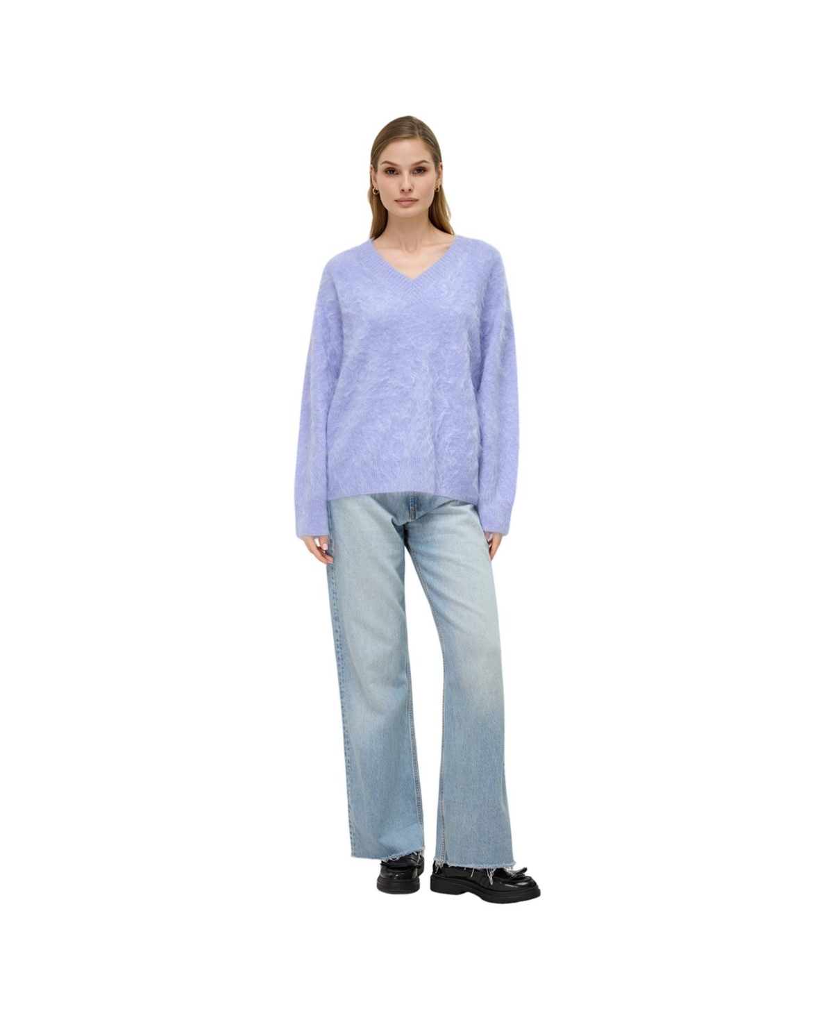 Bellemere New York Women's Brushed Pure Cashmere V-Neck Sweater