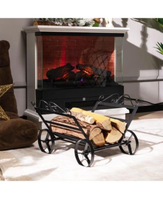 Firewood Rack Decorative Rustproof Steel Fireplace Log Holder with Wheels