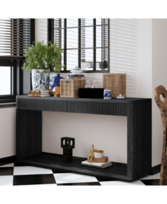 60" Modern 2-Drawer Fluted Console Table - Wood Veneer Sofa Table