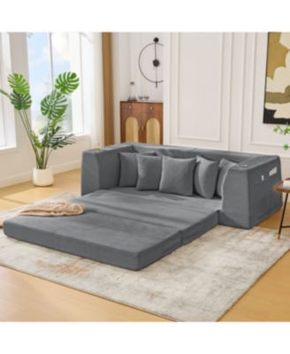 Corduroy Convertible Sofa Bed Loveseat with 5 Pillows