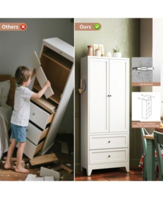 72 Inch White Pantry Cabinet with 2 Drawers